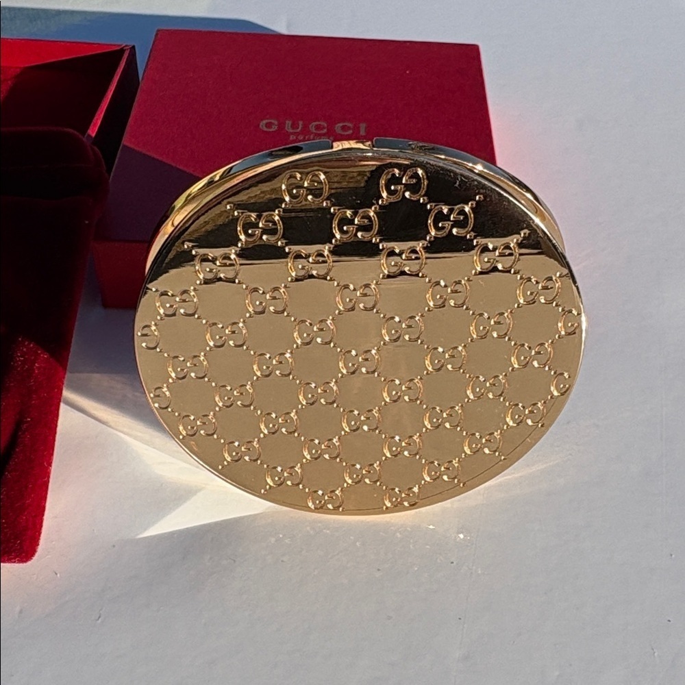 Gucci Double Sided Gold Tone Monogram Compact Mirror